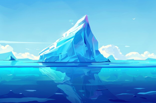 Frozen block of iceberg cartoon arctic landscape Winter scene with hills and melting ice