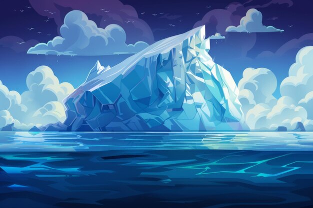 Photo frozen block of iceberg cartoon arctic landscape winter scene with hills and melting ice