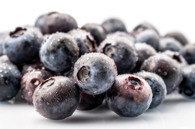 Frozen Blueberries On White Background Generative AI