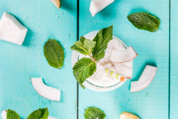 Frozen coconut mojito with lime and mint