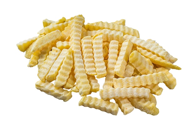 Frozen Crinkle French fries potatoes sticks Isolated on white background