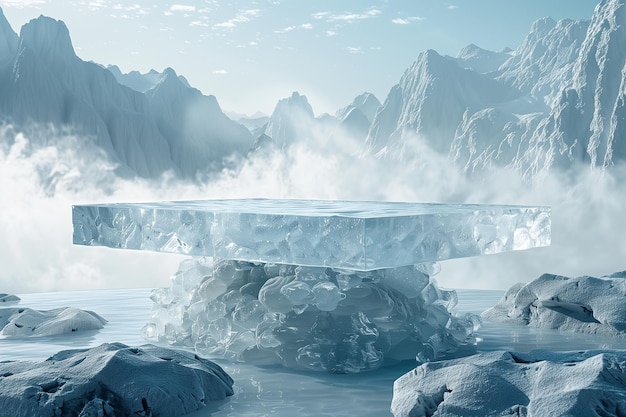 Frozen Elegance Mockup for Product Photography Featuring an Ice Sculpted Pedestal