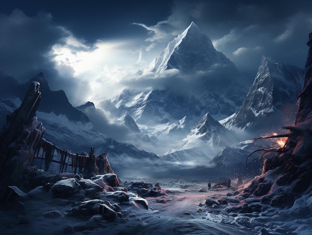 Frozen Embrace Epic Icefall Adventure in Matte Painting