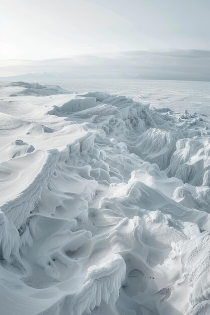 Photo frozen expanse intricate glacial formations and ice ridges in a stark wintry landscape