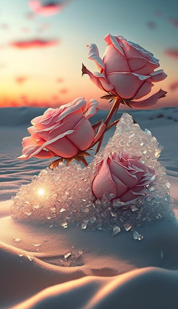 A frozen flower in the snow