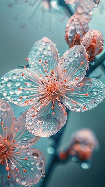 Frozen flowers and leaves