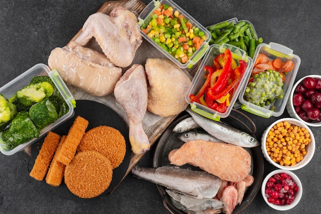 Frozen food on the table assortment