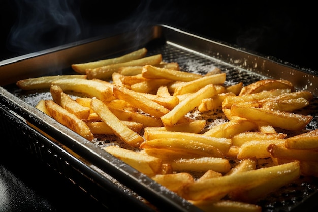 Photo frozen french fries in a baking sheet