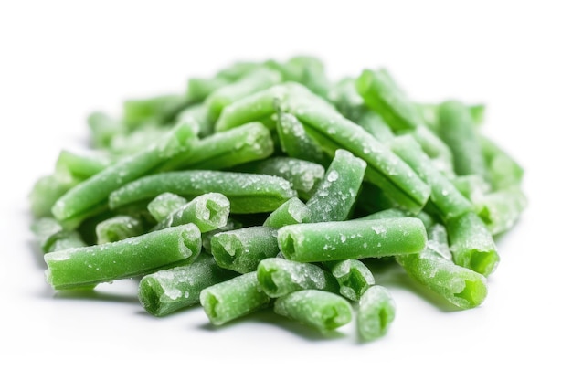 Frozen Green Beans On White Background Generative AI