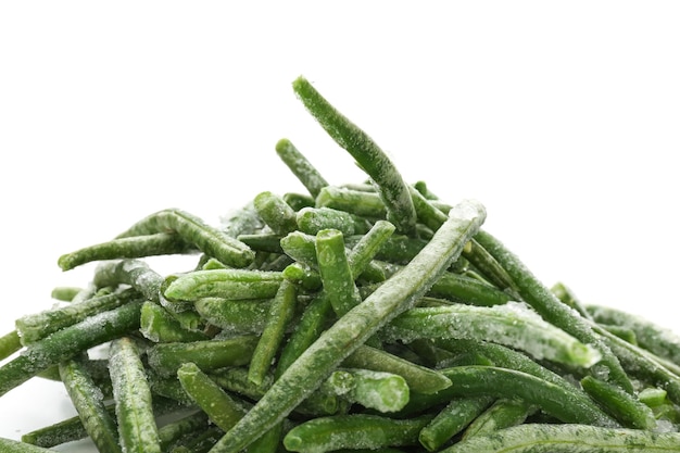 Frozen green beans on white background