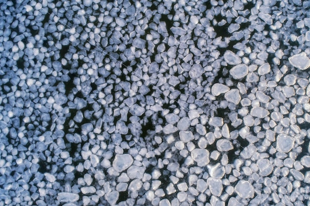 Frozen ice on as a background a bird'seye view Textured surface