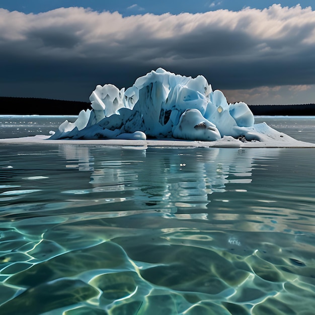 Photo a frozen iceberg is in the water with the sky in the background