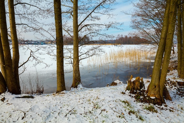 Frozen lake in winter