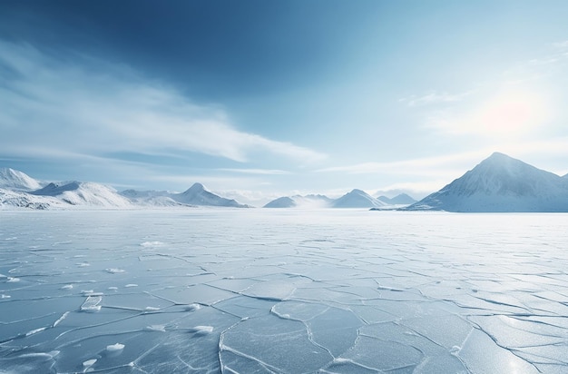 Frozen Lake with Mountains in the Foreground