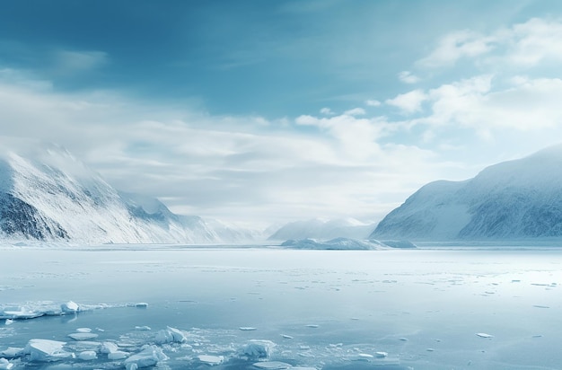 Frozen Lake with Mountains in the Foreground