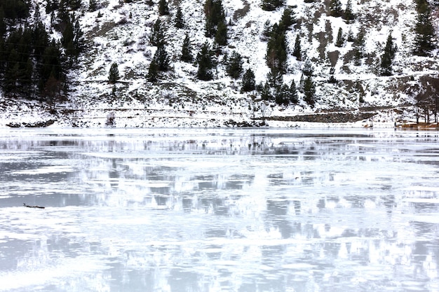 Frozen lake with reflections