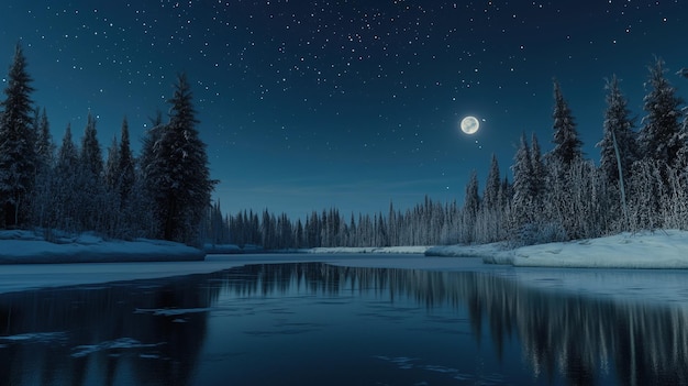 Photo frozen lake with snowcovered trees