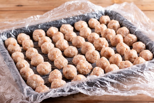 Frozen meatballs Raw meat semifinished products are ready for cooking