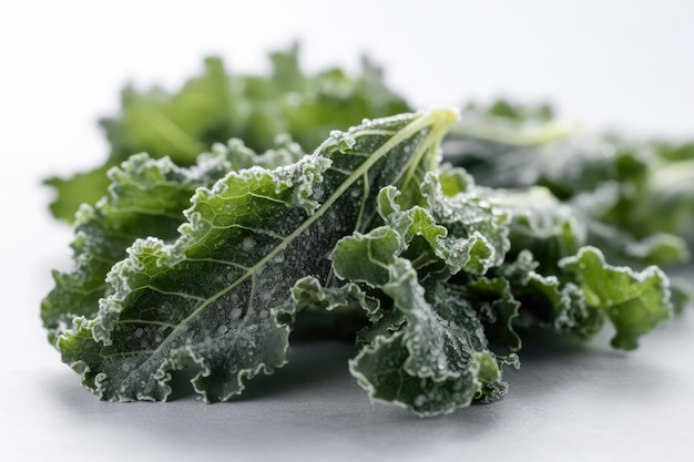 Frozen Mustard Greens On White Background Generative AI