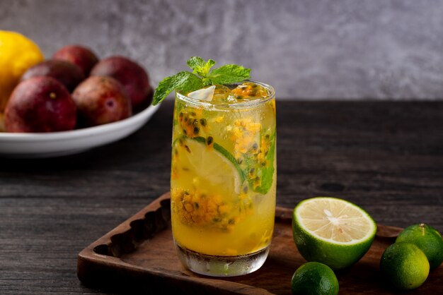 Frozen passion fruit green lemonade in summer