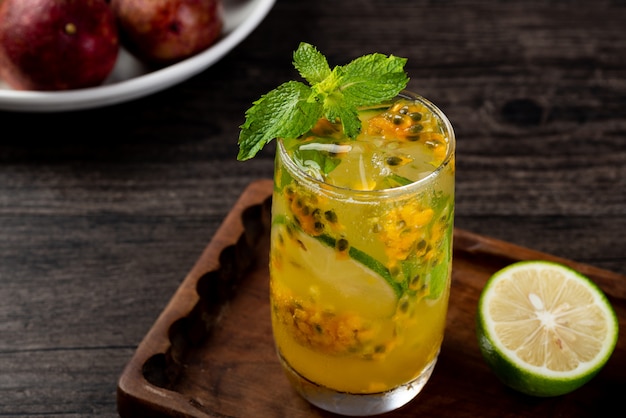 Frozen passion fruit green lemonade in summer