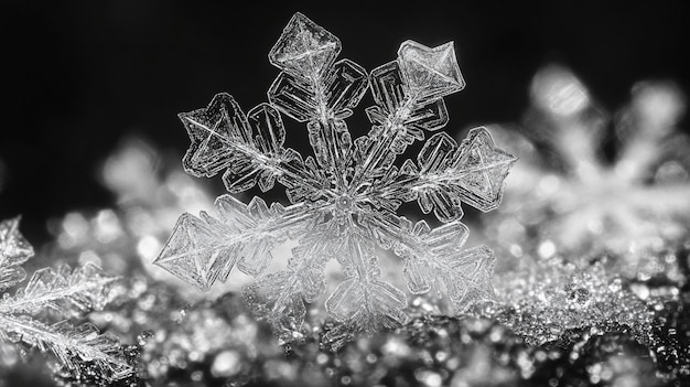 Photo frozen phenomena ice crystals with temperature humidity crystallography and a snowflake pattern