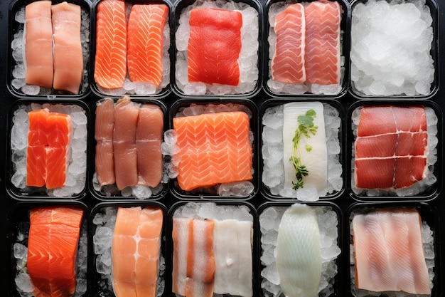 Frozen seafood for sale at supermarket