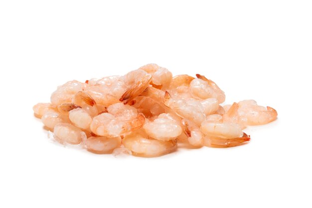 Frozen shrimps isolated on white background.