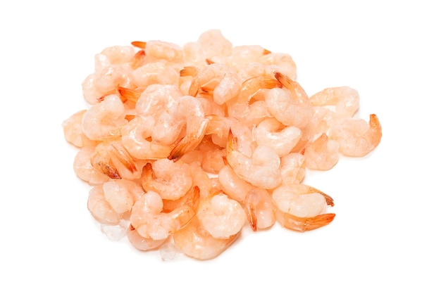 Frozen shrimps on white. Top view.