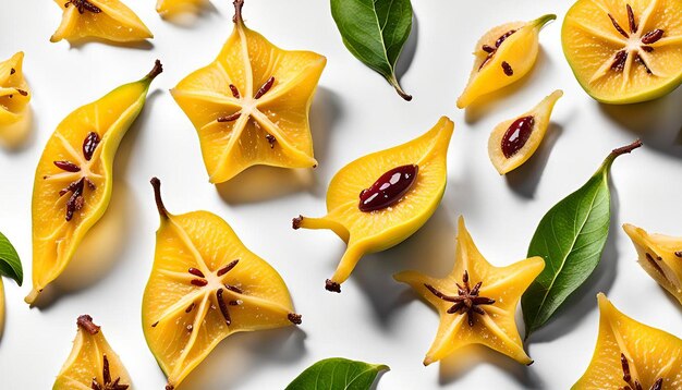 Frozen starfruit on white background