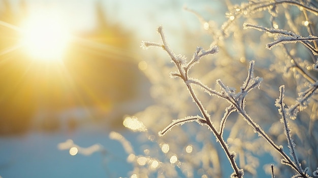 Photo frozen twigs covered in hoarfrost glistening in the winter sun