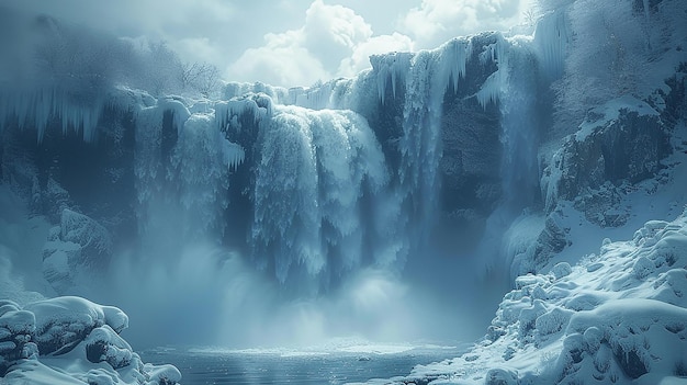 a frozen waterfall in winter