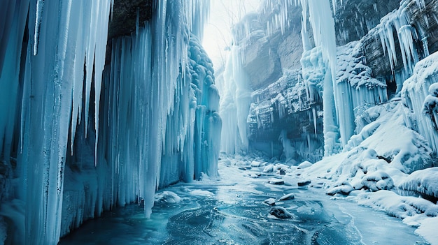 a frozen waterfall with ice and ice on it