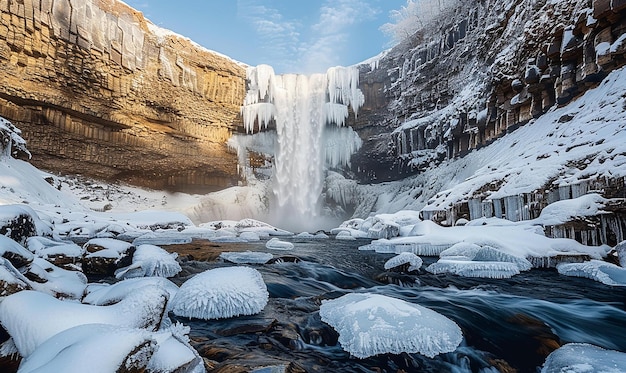 a frozen waterfall with ice and ice on it