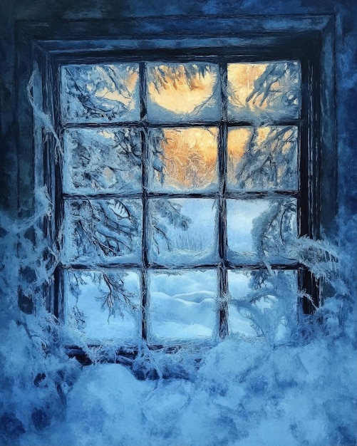 Photo frozen window view illustration