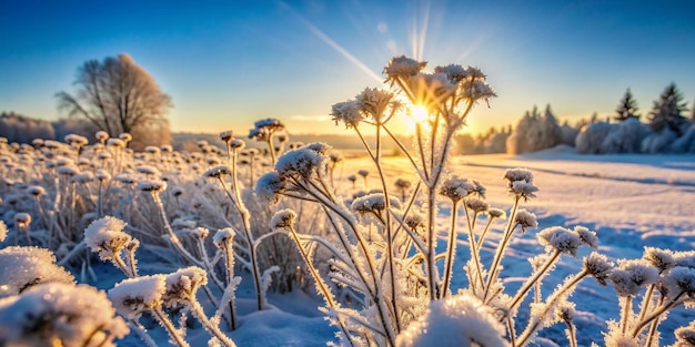 Frozen Winter Landscape Nature with Ice and Snowcovered Plants