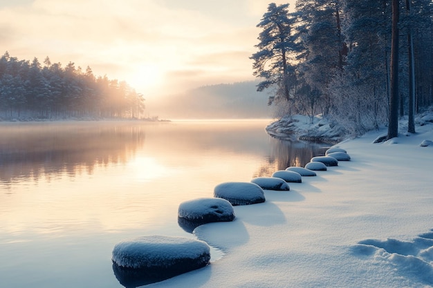 Frozen Winter Landscape with Snowcovered Ground