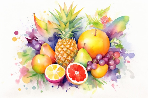 Fruit Arrangement in Watercolor Soft and Vibrant