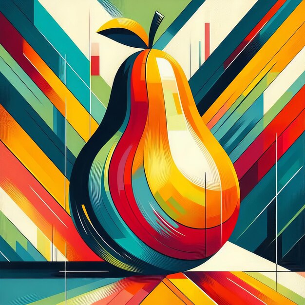 Fruit background with pear and abstract colorful lines