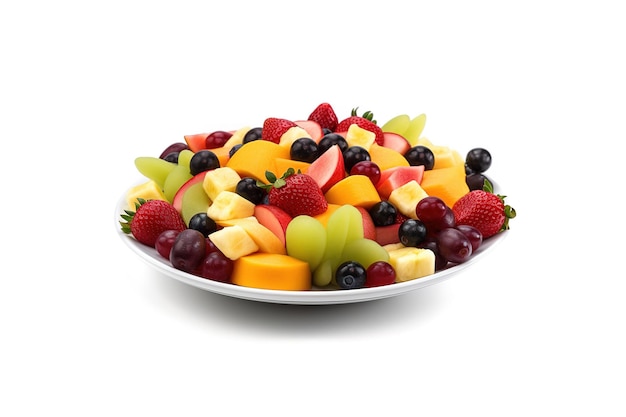 Fruit berry salad on a plate isolated on a white background