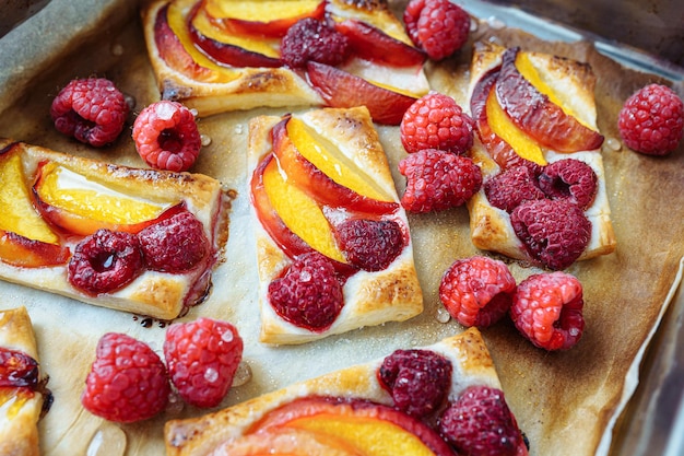 Fruit and berry sweet pie on shortcrust pastry