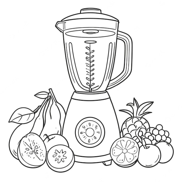 fruit blender line art white background