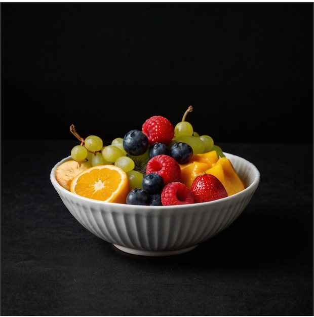 Photo fruit bowl with toppings with black background