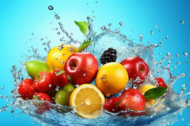 Fruit in a bowl with water splash