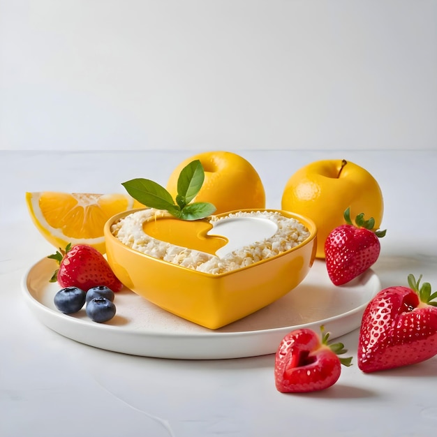 a fruit and cheese dish with strawberries and oranges around it