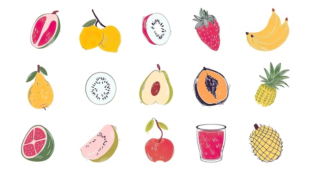 Photo fruit collection in flat hand drawn style illustration