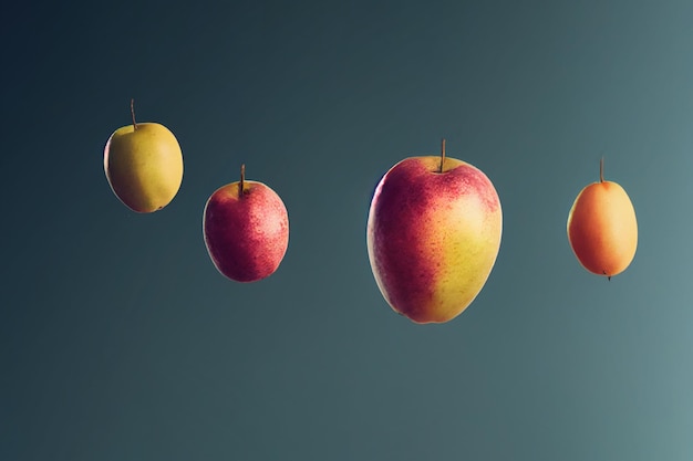 Fruit composition in the sky Soaring apples flying in the air