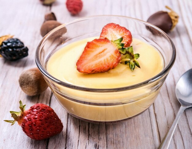 Photo fruit custard a sweet pudding kind of dessert dish ai generated