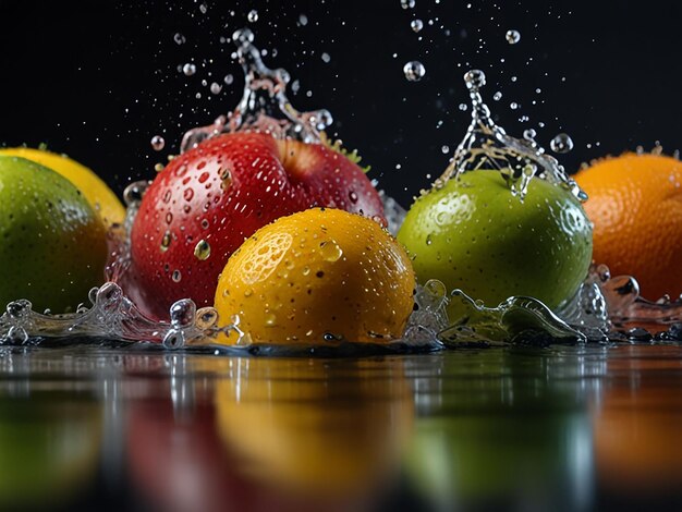 Photo fruit explosion with transparent water front view 24mp hdr sony alpha