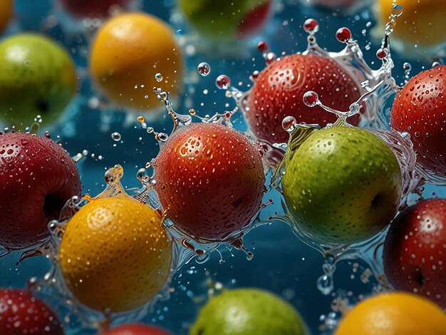 Photo fruit explosion with transparent water front view 24mp hdr sony alpha